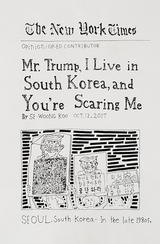 yangbinpark, print, screenprint, drawing, NYT, politics, history, news, documentation, text, writing, Trump, Korea