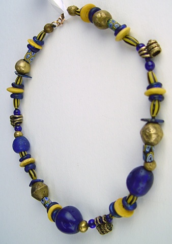 124  Necklace - Ultramarine Blue and Naples Yellow, 