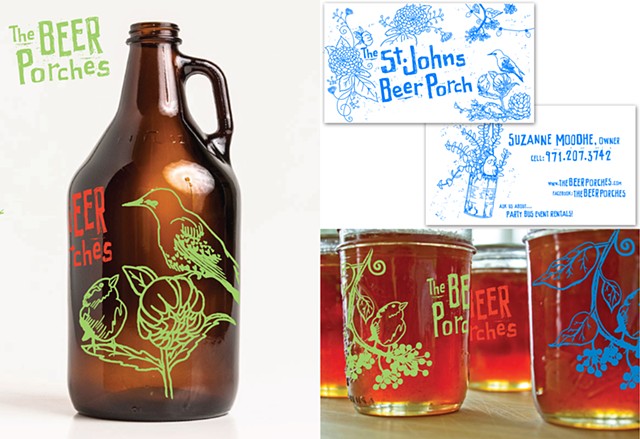 Growlers, Glasses + Card designs Logo + Illustrations Client: The Beer Porches St. Johns + Kruger's Farm locations
