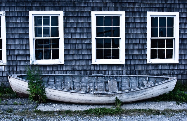 Windows and Boat - A Study in Blue and White