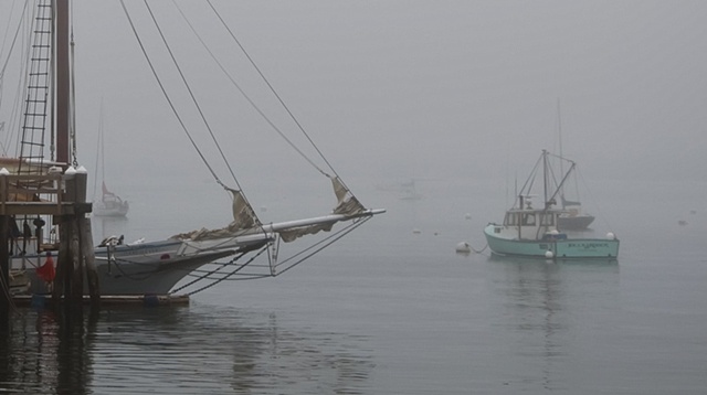 Windjammer and Lobster Boat in the Fog