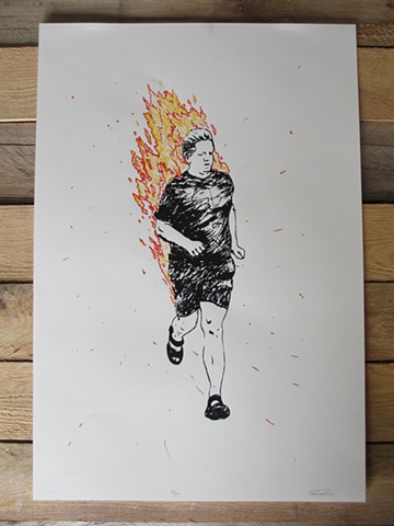 Man Running while on fire