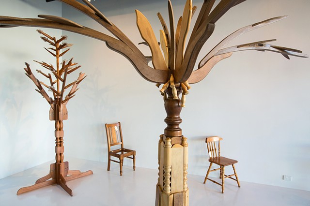 Blonde Palm Tree with Chair #33 (front) and Oval Leaf Tree with Chair #11 (back)