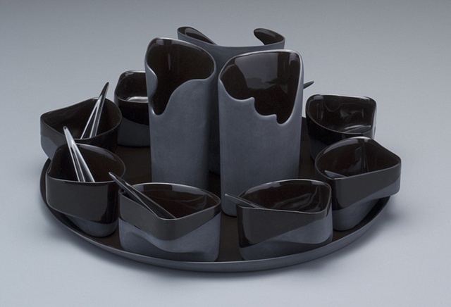 Platter with Cups, Spoons & Vases