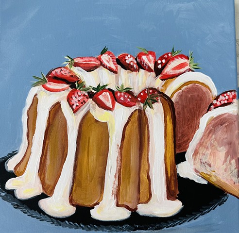 "Strawberry Bundt Cake" 12x12 acrylic