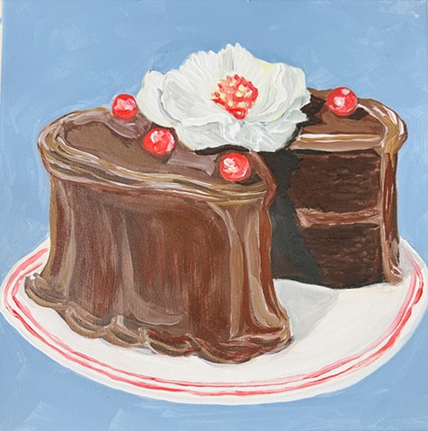 "Chocolate Cake with Peony and Cherries" 12x12 acrylic
