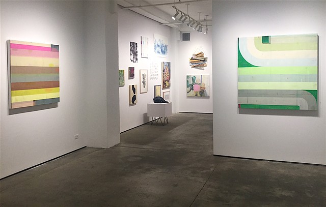 Installation view of btw, Kathryn Markel Fine Arts, NY  May 11- June 17.  Curated show STACK in rear gallery space.