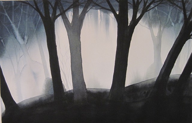Dark Trees in Mist
