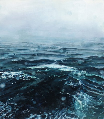 Seascape oil painting through the rain