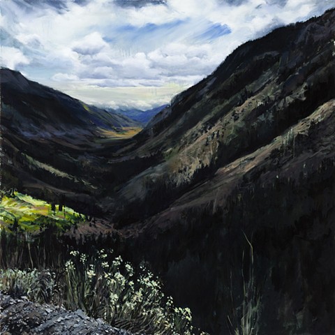 Oil landscape painting of Trail Creek Road toward Sun Valley, Idaho.