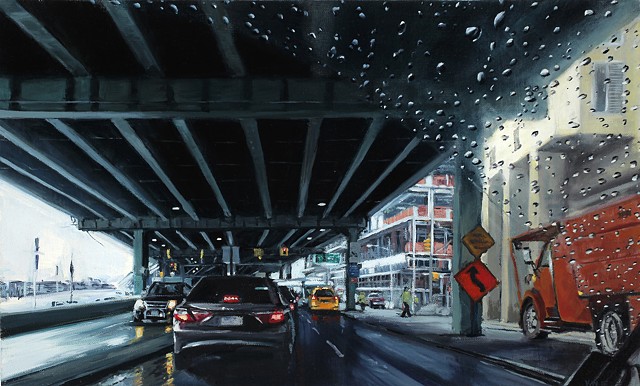 New York Streetscape oil painting in the rain