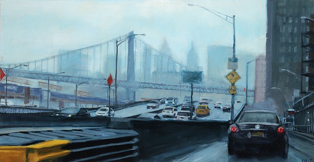New York Streetscape oil painting in the rain