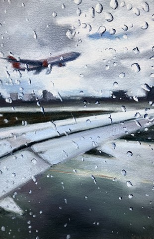 Airplane oil painting with rain