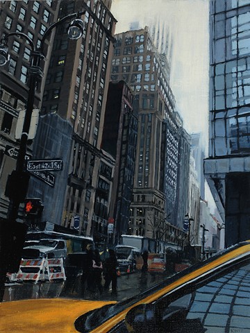 New York Streetscape oil painting in the rain