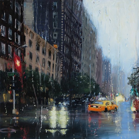 Rainy New York streetscape oil painting