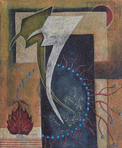 watercolor painting and rice paper painting leaf sphere form by Linda Laino