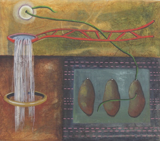 watercolor and rice paper painting spoon ring seeds water by Linda Laino