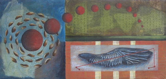 watercolor and rice paper painting wing spheres seeds by Linda Laino