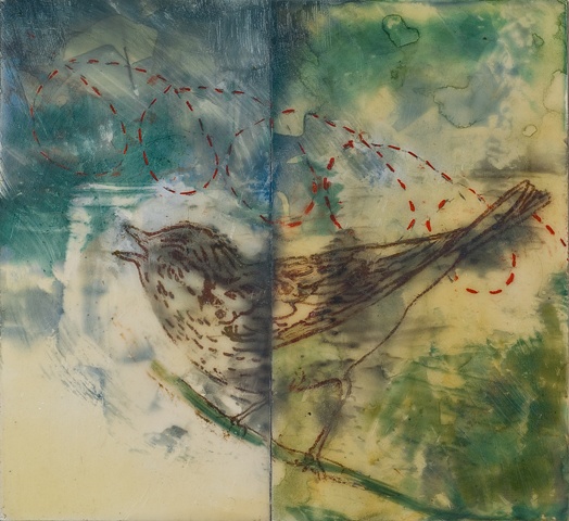 encaustic painting, birds