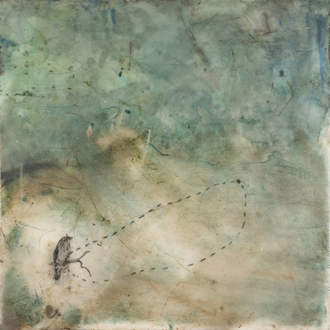 encaustic painting, birds, abstract