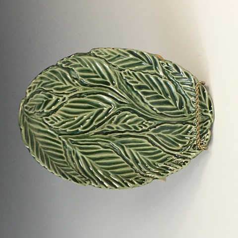 Hand Carved Stoneware tray with Oribe Glaze