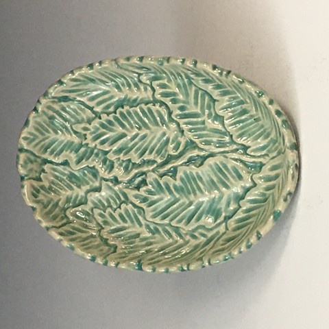 Hand Carved Stoneware Tray with Aqua Glaze