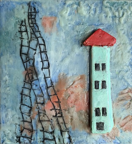 Assemblage, Encaustic Work and Acrylic Paintings