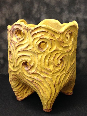 PIERCED VESSEL, stoneware Woo Yellow Glaze