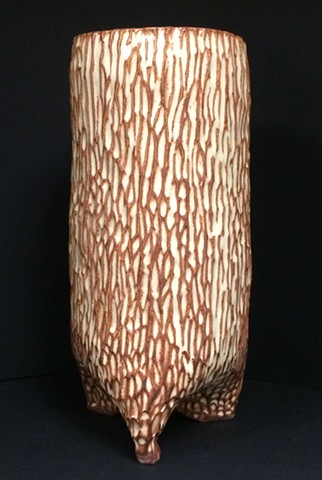 Midcentury Style, hand carved stoneware vessel 