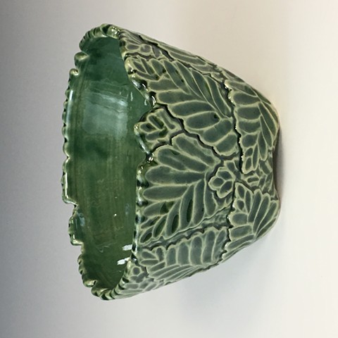 Hand Carved Stoneware with Oribe Glaze