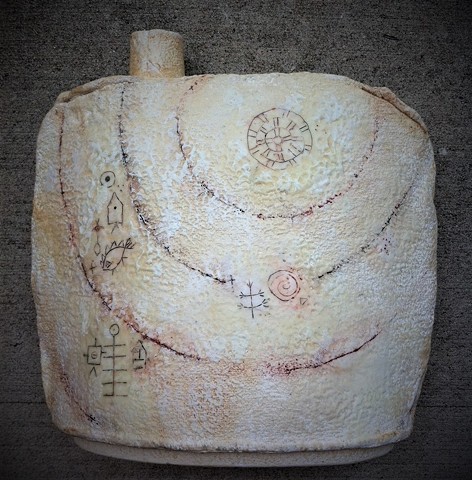 Slab Formed bottle form with Encaustic wax and mixed Media