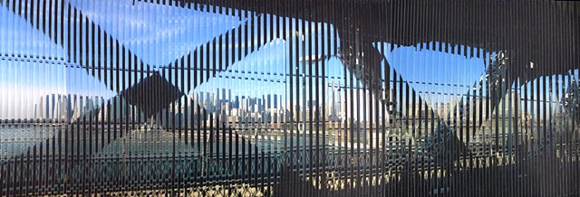 Two consecutive photos taken from the Q train on Manhattan bridge hand-cut and intermixed