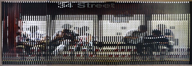 Two consecutive photos taken from the 34'th St. Subway Station hand-cut and intermixed