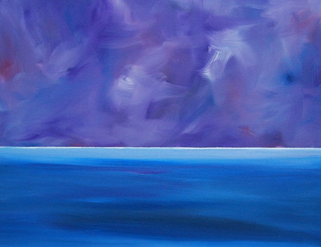 purple sky blue sea oil on canvas 16x20