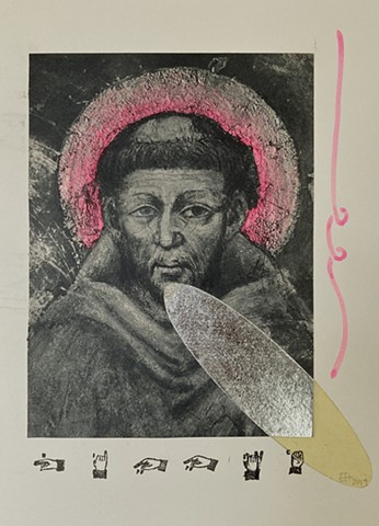 St Francis; empty speech bubble; think pink; live close to the earth