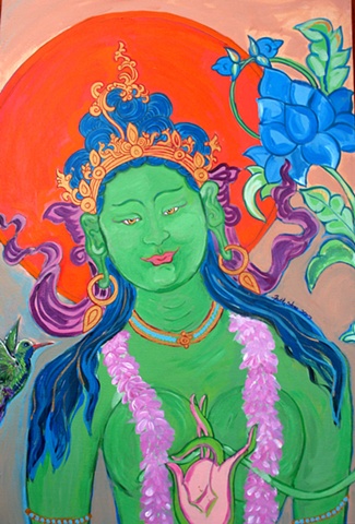 Thangka painting, Green Tara, Faith stone art, faithstoneart, Contemporary Buddhist and Hindu art