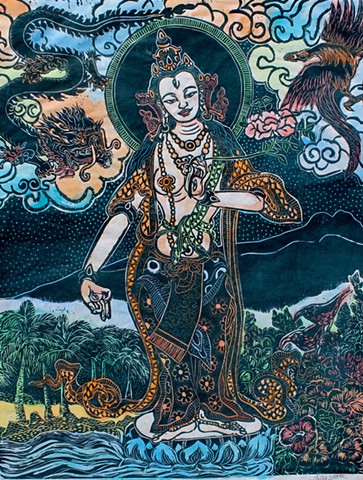 White Tara, Moku hanga, Drawing Buddhas and Bodhisattvas, Faith Stone, faithstoneart