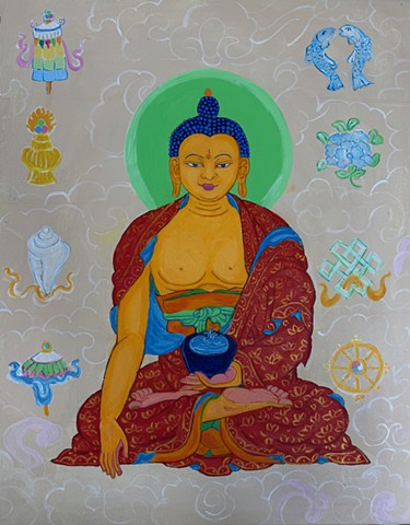 Shakyamuni with 8 auspicious symbols