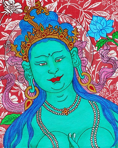 Green tara, drawing Buddhas, Drawing Bodhisattvas, faithstoneart, contemporary buddhist art