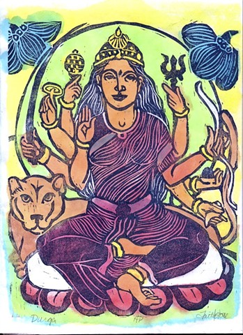 #Durga, #MokuHanga, #faithstoneart, #DrawingBuddhasandBodhisattvas, Hindu Goddess