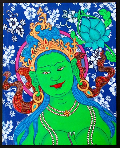 Green Tara, drawing Buddhas, drawing bodhisattvas, faith stone art, thangka painting