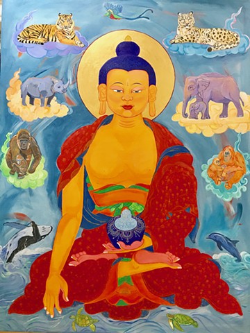 Environmental Buddha, Endangered animals, Snow Leopard, Tiger, Elephants, Ornagutan