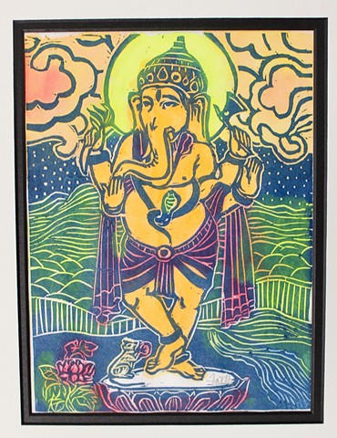 Ganesha, Woodblock Ganesha, mokuhanga Ganesha, #FaithStoneArt
