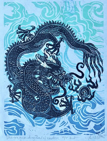 Dragon, Dragon guarding Pearl of Wisdom, Tibetan dragon, Dragon woodblock