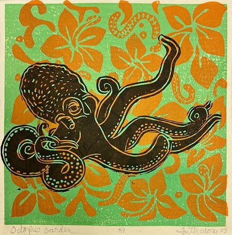 #octopus #woodblock #mokuhanga #hibiscus #printmaking