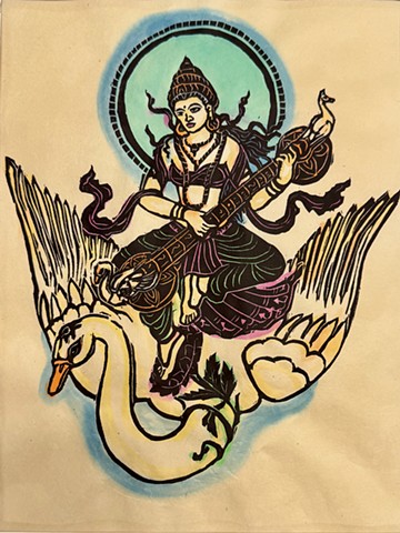 Saraswati hand painted