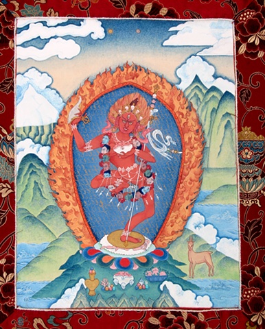 Thangka painting, Vajra Yogini, Faith stone art, faithstoneart, Contemporary Buddhist and Hindu art, Traditional Vajra Yogini in brocade