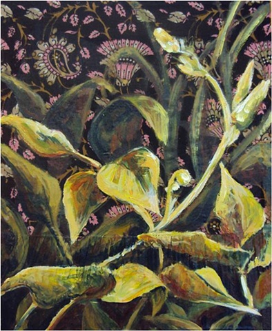 butterbean pods on patterned fabric