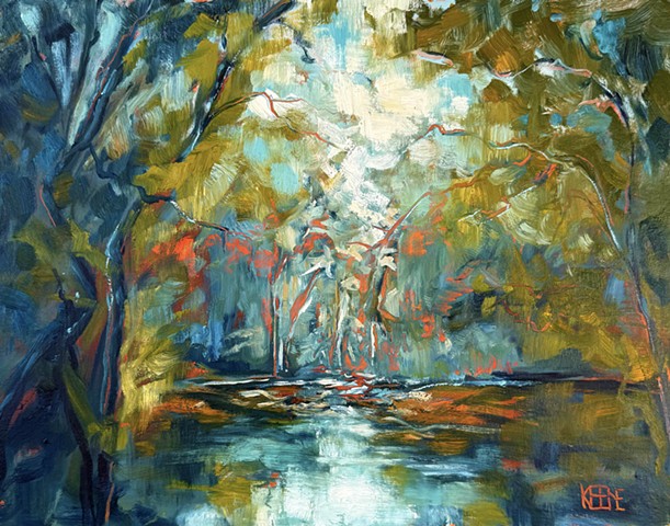 Waterlily Pond in Orange and Blue