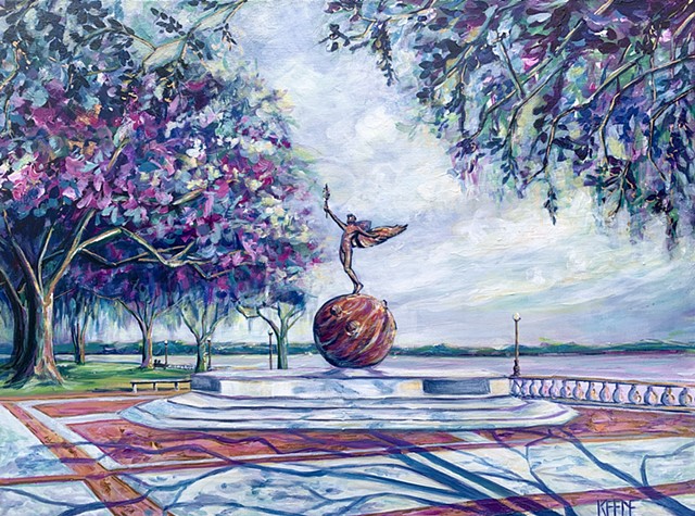 Memorial Park in Jacksonville, Florida.  Acrylic paint, metallic foils. 18 x 24